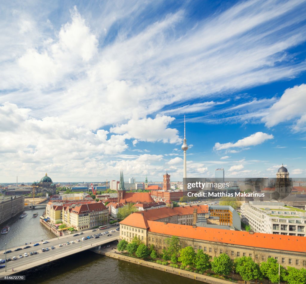 Berlin Modern Urban Skyline City with Traffic and Clouds