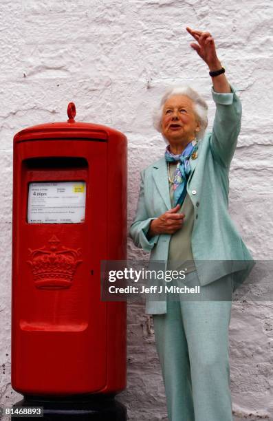 Mary Dowager, Countess of Strathmore, protests with villagers over the proposed closure of Glamis Post Office June 6, 2008 in Glamis, Scotland. The...