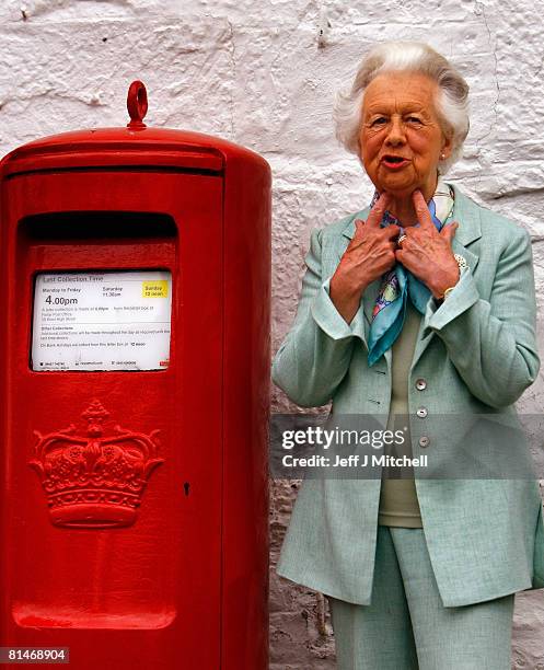 Mary Dowager, Countess of Strathmore, protests with villagers over the proposed closure of Glamis Post Office June 6, 2008 in Glamis, Scotland. The...