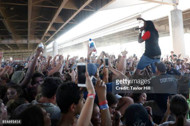 Waka Flocka Flame performs during the 2017 Forecastle Music Festival at Waterfront Park on July 14, 2017 in Louisville, Kentucky.