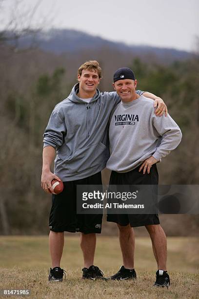 Football: Casual portrait of NFL prospect and former Virginia defensive end Chris Long with his father, former NFL player and Hall of Famer Howie...