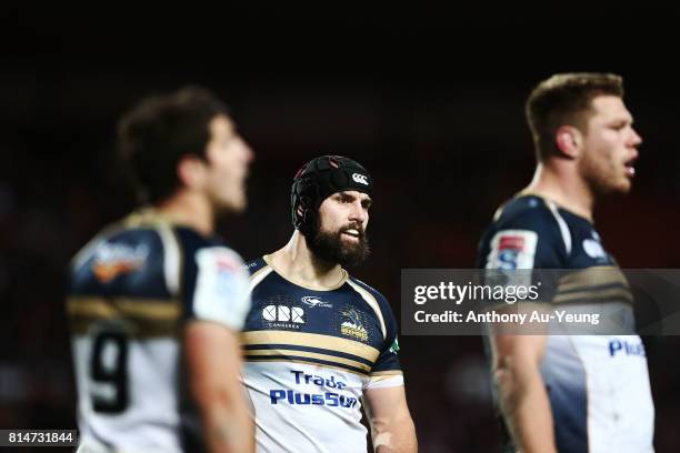 Scott Fardy of the Brumbies looks on during the round 17 Super Rugby match between the Chiefs and the Brumbies at Waikato Stadium on July 15, 2017 in...