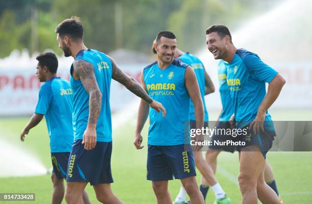 Nicola Sansone and Daniele Bonera during the first week of Villarreal CF training session at Ciudad Deportiva of Miralcamp, July 14 in Vila-real,...