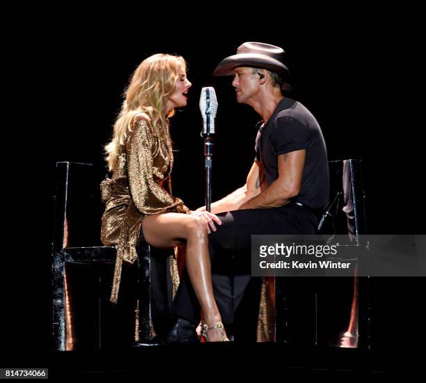 Faith Hill and Tim McGraw perform onstage during the "Soul2Soul" World Tour at Staples Center on July 14, 2017 in Los Angeles, California.