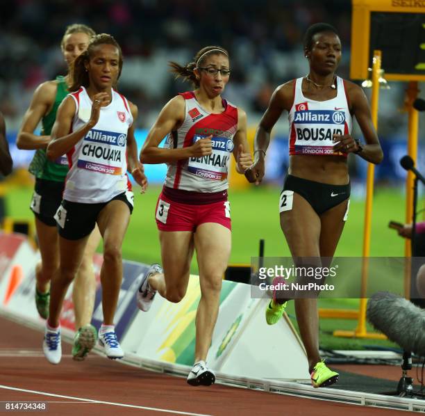 Najah Choujaya ,Sanaa Benhama and Somaya Bousaid Women's 1500m T13 Final during IPC World Para Athletics Championships at London Stadium in London on...
