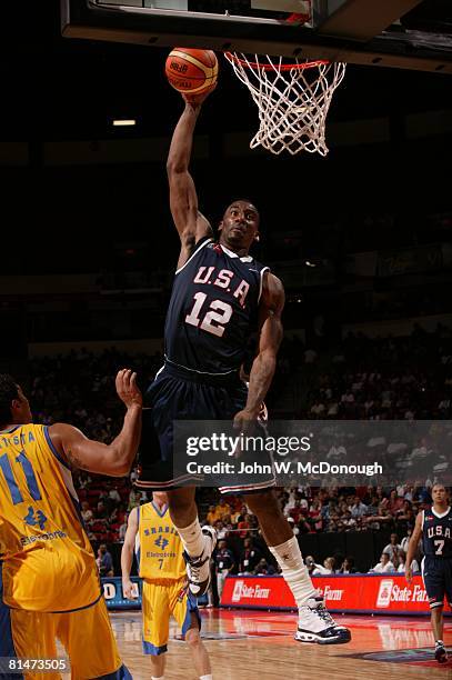 Basketball: FIBA Americas Championship, USA Amare Stoudamire in action, making dunk vs Brazil during Preliminary Round, Las Vegas, NV 8/26/2007