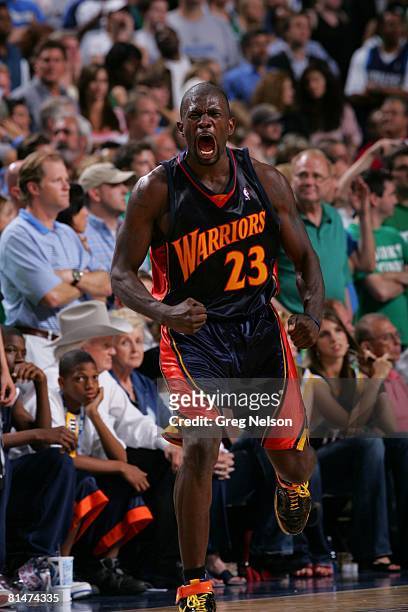 Basketball: NBA Playoffs, Golden State Warriors Jason Richardson victorious during Game 5 vs Dallas Mavericks, Dallas,TX 5/1/2007