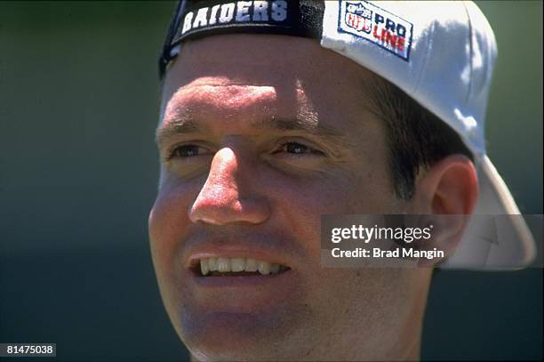 Football: Closeup of Oakland Raiders QB Jeff George during mini camp, Oakland, CA 6/6/1997