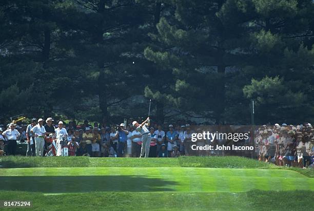 Golf: US Open, Ernie Els in action from sand during three way playoff on Monday at Oakmont CC, Oakmont, PA 6/20/1994