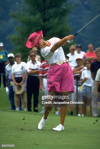 Golf: US Open, Michelle McGann in action, drive on Sunday at Crooked Stick, Carmel, IN 7/25/1993
