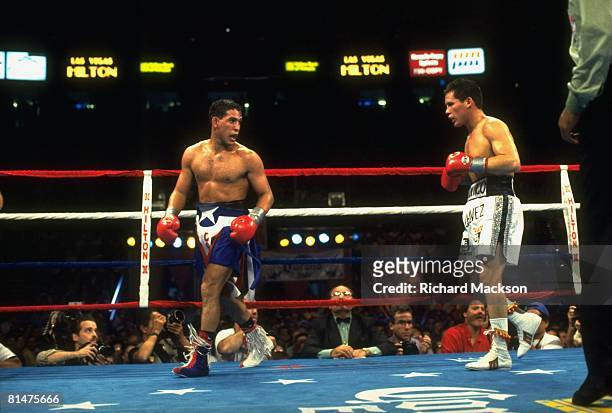 Boxing: WBC Light Welterweight Title, Hector Macho Camacho walking away during fight vs Julio Cesar Chavez at Thomas & Mack Center, Las Vegas, NV...
