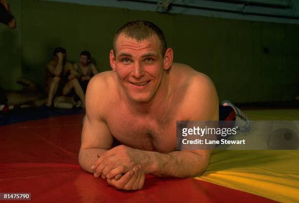 Greco-Roman Wrestling: Closeup portrait of USSR Alexander Karelin at Spartak Sport Centre, Alushta, Soviet Union 3/1/1991