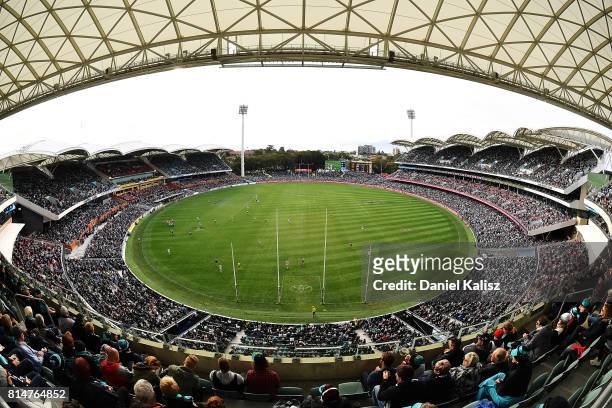 General view of play from the Riverbank stand during the round 17 AFL match between the Port Adelaide Power and the North Melbourne Kangaroos at...