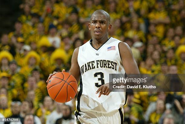 College Basketball: Closeup of Wake Forest Chris Paul in action vs Duke, Winston-Salem, NC 2/2/2005