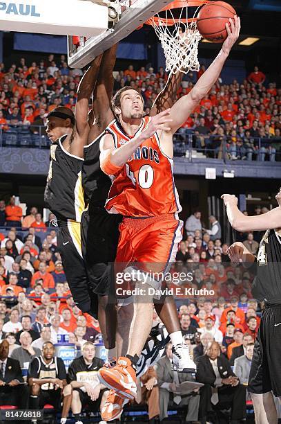 College Basketball: NCAA playoffs, Illinois James Augustine in action, taking layup vs Wisconsin-Milwaukee, Rosemont, IL 3/24/2005