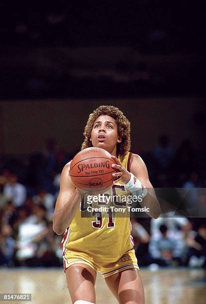 College Basketball: NCAA finals, USC Cheryl Miller in action, taking foul shot vs Lousiana Tech, Norfolk, VA 4/2/1983