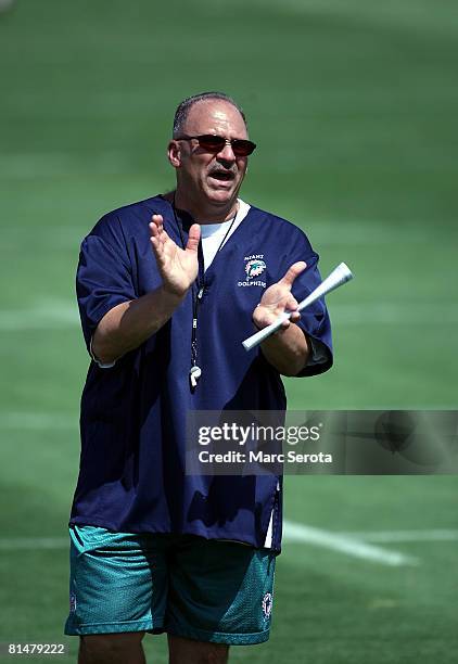 Head coach Tony Sparano watches practice during Miami Dolphins Mini Camp on June 6, 2008 at the Dolphins practice facility in Davie, Florida.