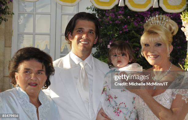 Maria Zelnickoba, Donald Trump, Jr., Kai Trump and Ivana Trump after the wedding of Ivana Trump and Rossano Rubicondi at the Mar-a-Lago Club on April...