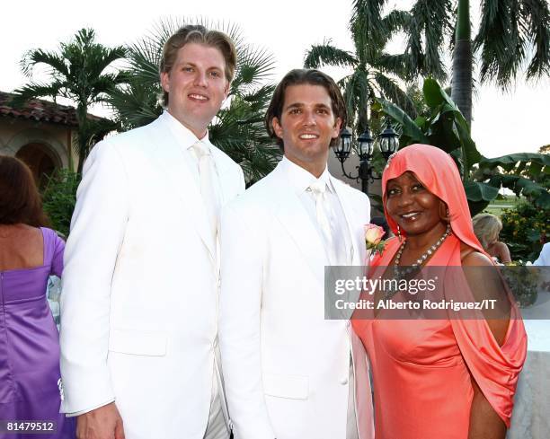 Eric Trump, Donald Trump, Jr. And Janice Combs attend the wedding of Ivana Trump and Rossano Rubicondi at the Mar-a-Lago Club on April 12, 2008 in...