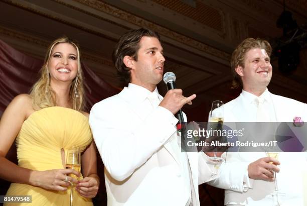Ivanka Trump, Donald Trump, Jr. And Eric Trump at the wedding reception of Ivana Trump and Rossano Rubicondi at the Mar-a-Lago Club on April 12, 2008...