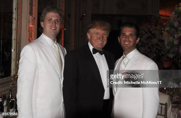 Eric Trump, Donald Trump and Donald Trump, Jr. During the wedding reception of Ivana Trump and Rossano Rubicondi at the Mar-a-Lago Club on April 12,...