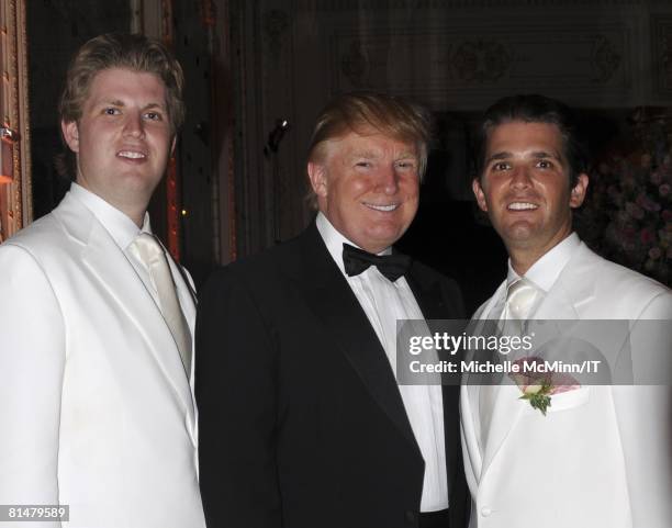 Eric Trump, Donald Trump and Donald Trump, Jr. During the wedding reception of Ivana Trump and Rossano Rubicondi at the Mar-a-Lago Club on April 12,...