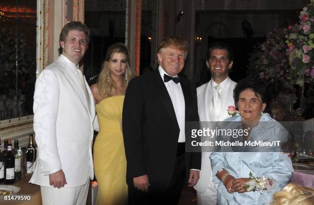 Eric Trump, Ivanka Trump, Donald Trump, Donald Trump Jr. And Maria Zelnickoba during the wedding reception of Ivana Trump and Rossano Rubicondi at...