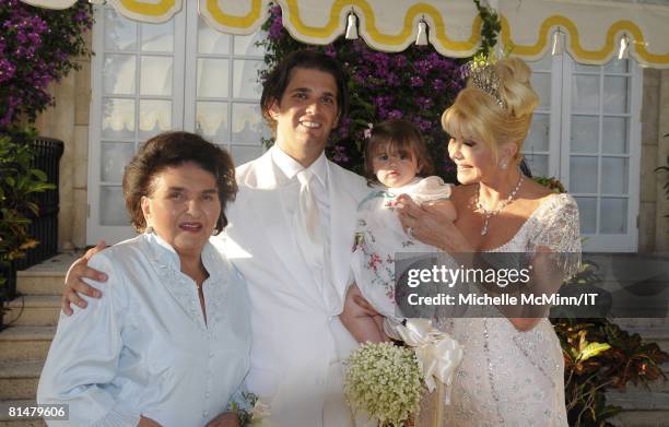 Maria Zelnickoba, Donald Trump, Jr., Kai Trump and Ivana Trump after the wedding of Ivana Trump and Rossano Rubicondi at the Mar-a-Lago Club on April...