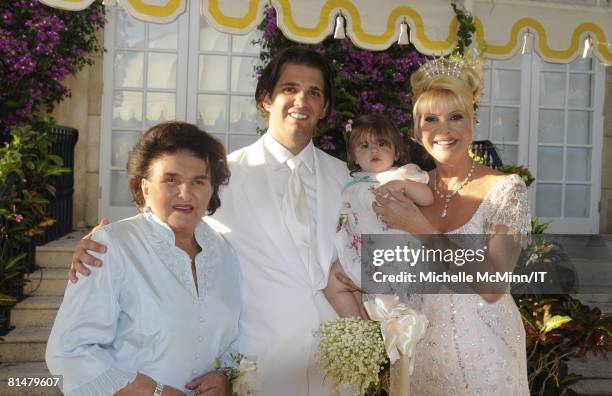 Maria Zelnickoba, Donald Trump Jr., Kai Trump and Ivana Trump after the wedding of Ivana Trump and Rossano Rubicondi at the Mar-a-Lago Club on April...