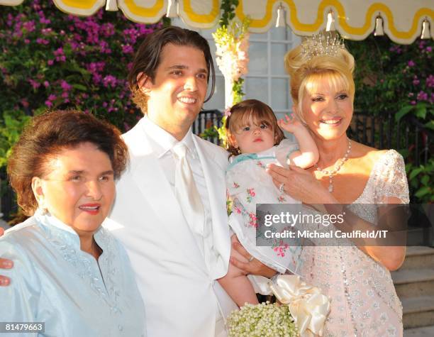 Maria Zelnickoba, Donald Trump, Jr., Kai Trump and Ivana Trump at the wedding of Ivana Trump and Rossano Rubicondi at the Mar-a-Lago Club on April...