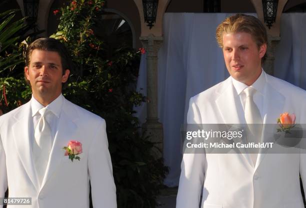 Donald Trump, Jr. And Eric Trump during the wedding of Ivana Trump and Rossano Rubicondi at the Mar-a-Lago Club on April 12, 2008 in Palm Beach,...