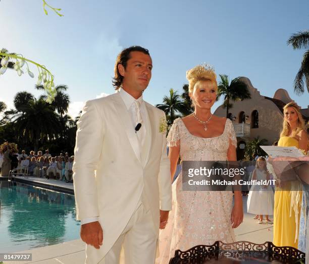 Rossano Rubicondi, Ivana Trump and Ivanka Trump during the wedding of Ivana Trump and Rossano Rubicondi at the Mar-a-Lago Club on April 12, 2008 in...