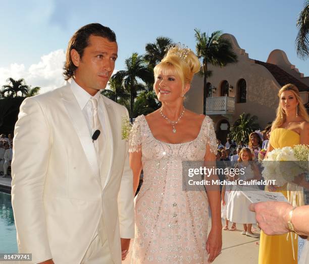 Rossano Rubicondi, Ivana Trump and Ivanka Trump during the wedding of Ivana Trump and Rossano Rubicondi at the Mar-a-Lago Club on April 12, 2008 in...