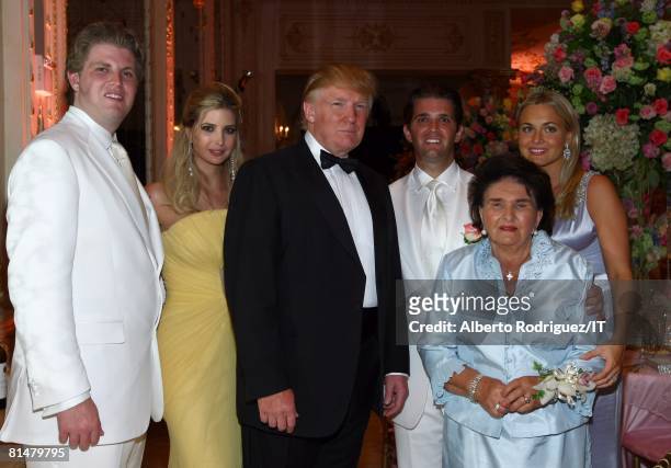 Eric Trump, Ivanka Trump, Donald Trump, Donald Trump Jr., Maria Zelnickoba and Vanessa Trump pose during the wedding of Ivana Trump and Rossano...
