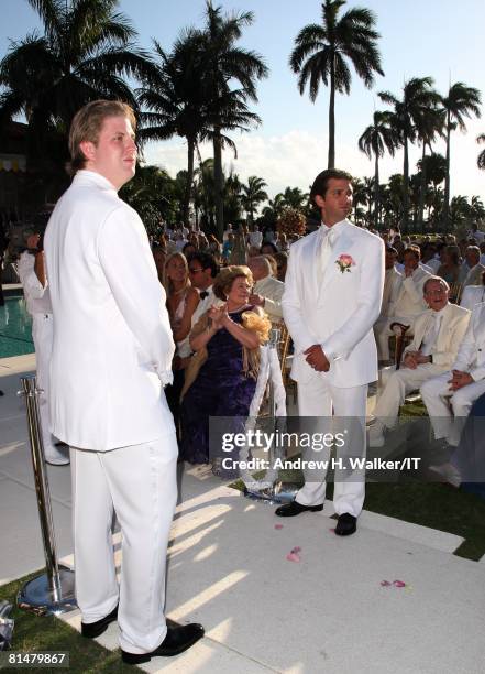 Eric Trump and Donald Trump, Jr. During the wedding of Ivana Trump and Rossano Rubicondi at the Mar-a-Lago Club on April 12, 2008 in Palm Beach,...