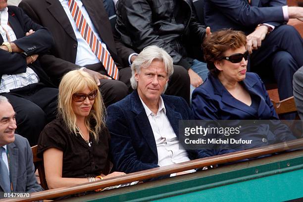 Patricia Borg, Bjorn Borg and Minister Roseline Bachelot attend the 2008 French Open at the Roland Garros on June 6, 2008 in Paris, France.