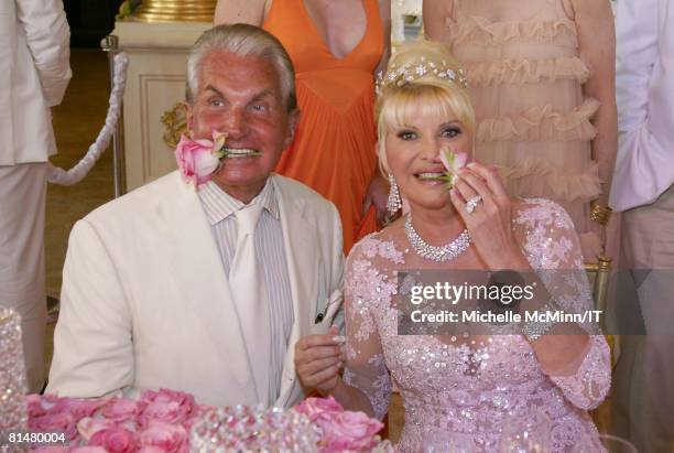 Actor George Hamilton and Ivana Trump during the wedding reception of Ivana Trump and Rossano Rubicondi at the Mar-a-Lago Club on April 12, 2008 in...