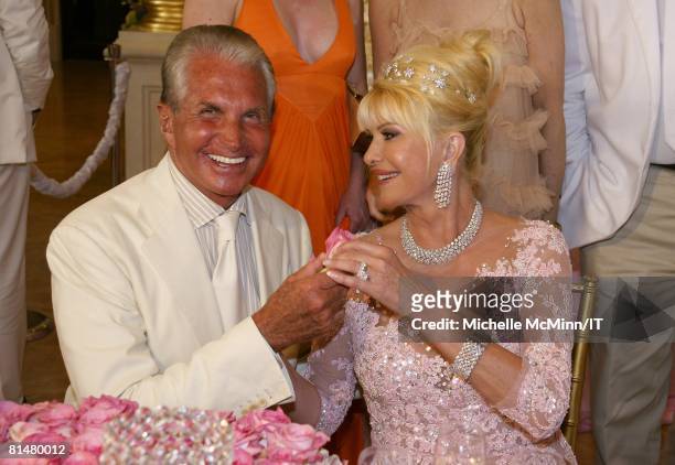 Actor George Hamilton and Ivana Trump during the wedding reception of Ivana Trump and Rossano Rubicondi at the Mar-a-Lago Club on April 12, 2008 in...