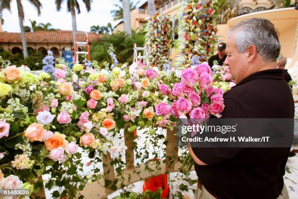 Flowers are prepared for the wedding of Ivana Trump and Rossano Rubicondi at the Mar-a-Lago Club on April 12, 2008 in Palm Beach, Florida. Cake:...