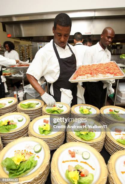 Food is prepared at the wedding of Ivana Trump and Rossano Rubicondi at the Mar-a-Lago Club on April 12, 2008 in Palm Beach, Florida. Cake: Lambertz...