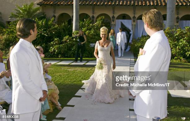 Donald Trump, Jr., Ivana Trump and Eric Trump during the wedding of Ivana Trump and Rossano Rubicondi at the Mar-a-Lago Club on April 12, 2008 in...