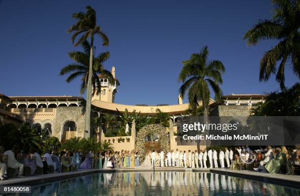Ivana Trump and Rossano Rubicondi with their wedding party during their wedding at the Mar-a-Lago Club on April 12, 2008 in Palm Beach, Florida....