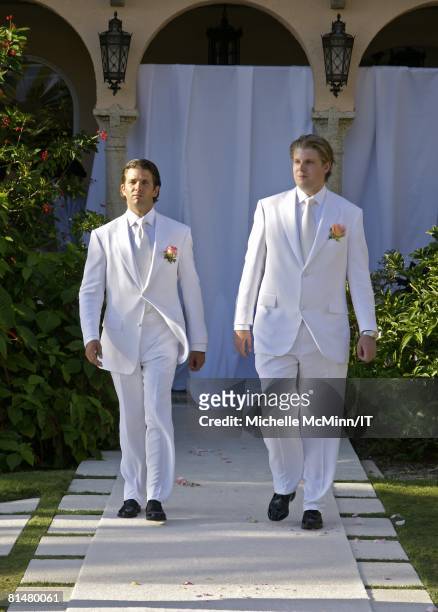 Donald Trump Jr. And Eric Trump during the wedding of Ivana Trump and Rossano Rubicondi at the Mar-a-Lago Club on April 12, 2008 in Palm Beach,...
