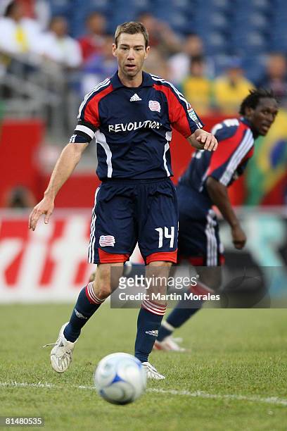 Steve Ralston of the New England Revolution handles the ball during the game played against the FC Dallas at Gillette Stadium on June 06, 2008 in...