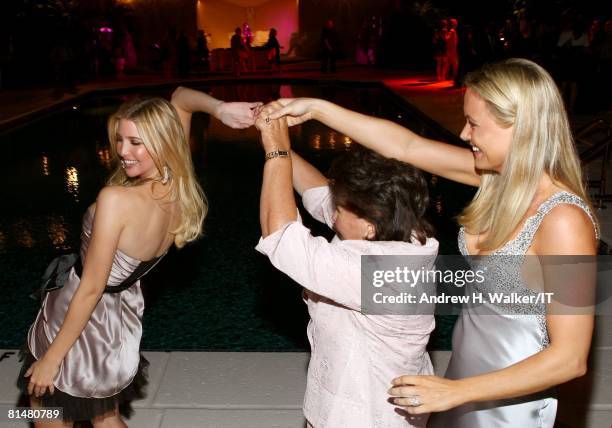 Maria Zelnickoba dances with grand daughter Ivanka Trump and Vanessa Trump during the Drinks, Dinner and Disco Party the night before the wedding of...