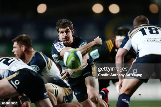 Tomas Cubelli of the Brumbies in action during the round 17 Super Rugby match between the Chiefs and the Brumbies at Waikato Stadium on July 15, 2017...