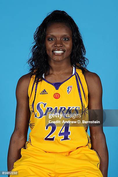 Marie Ferdinand-Harris of the Los Angeles Sparks poses for a portrait on June 6, 2008 at Staples Center in Los Angeles, California. NOTE TO USER:...