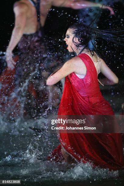 Dancers perform during the rehearsal of the opera 'Carmen' prior the Bregenz Festival on July 14, 2017 in Bregenz, Austria.