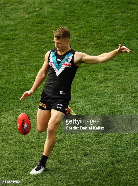 Robbie Gray of the Power kicks the ball during the round 17 AFL match between the Port Adelaide Power and the North Melbourne Kangaroos at Adelaide...