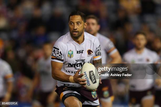 Benji Marshall of the Broncos in action during the round 19 NRL match between the Newcastle Knights and the Brisbane Broncos at McDonald Jones...